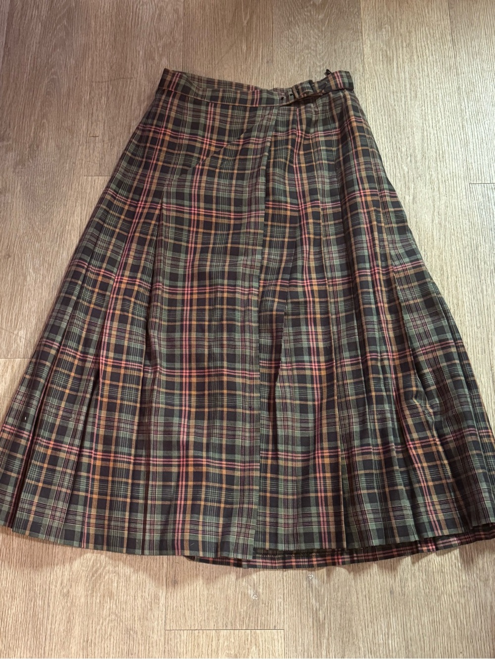 Vintage Laura Ashley Made in Great Britain Plaid Pleated Midi Skirt Sz 12
